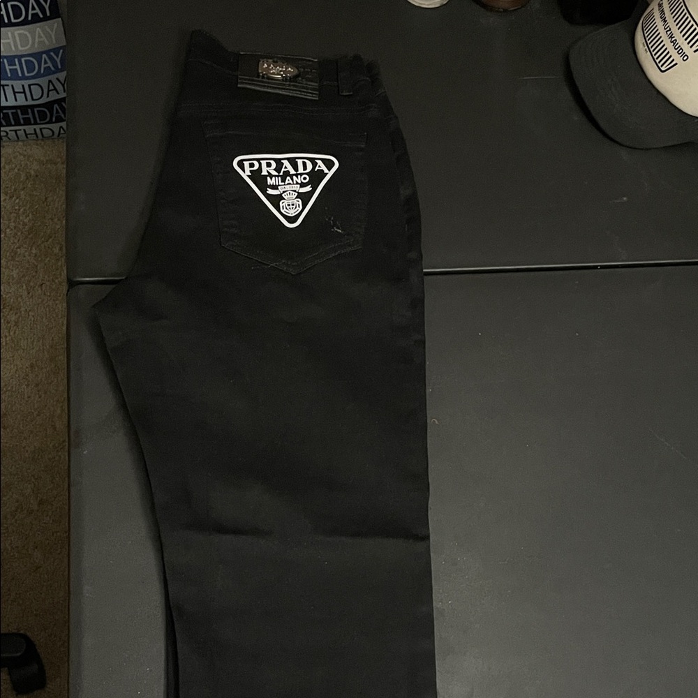 Prada Men's Dark Jeans with Logo Patch
